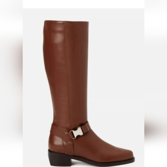 AGUATALIA Brown Leather Knee-High Boots,SZ 8 Made Italy. - Picture 3 of 4